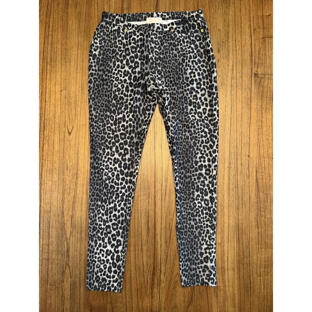 Michael Kors Pants Womens M Gray Black Leopard Skinny Stretch Pull On Y2K